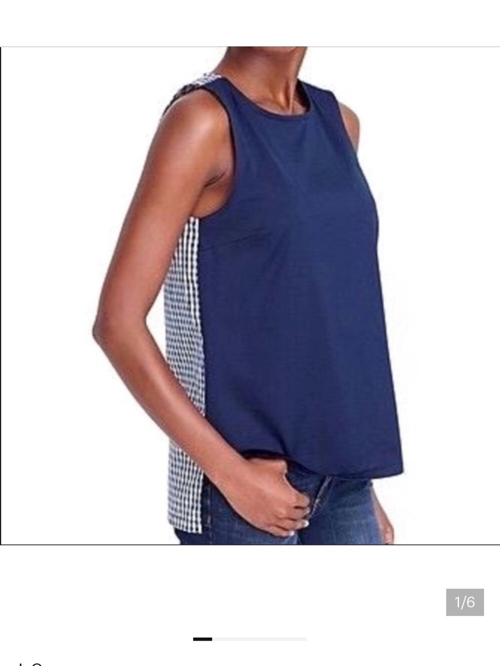J.CREW Solid/Navy Gingham 100%Cotton Sleeveless Top Size: L Coastal Preppy Charm